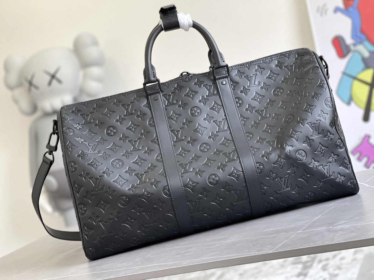 Louis Vuitton Keepall 50 Bandouliere Black Empreinte Leather Bag