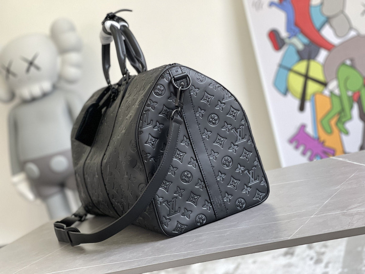 Louis Vuitton Keepall 50 Bandouliere Black Empreinte Leather Bag