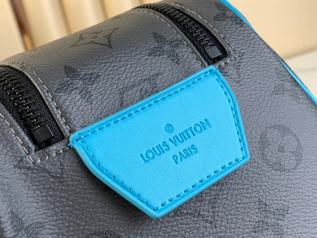 Louis Vuitton Dopp Kit 28 in Gun Metal Monogram Eclipse Canvas and Turquoise Calfskin Trim Bag