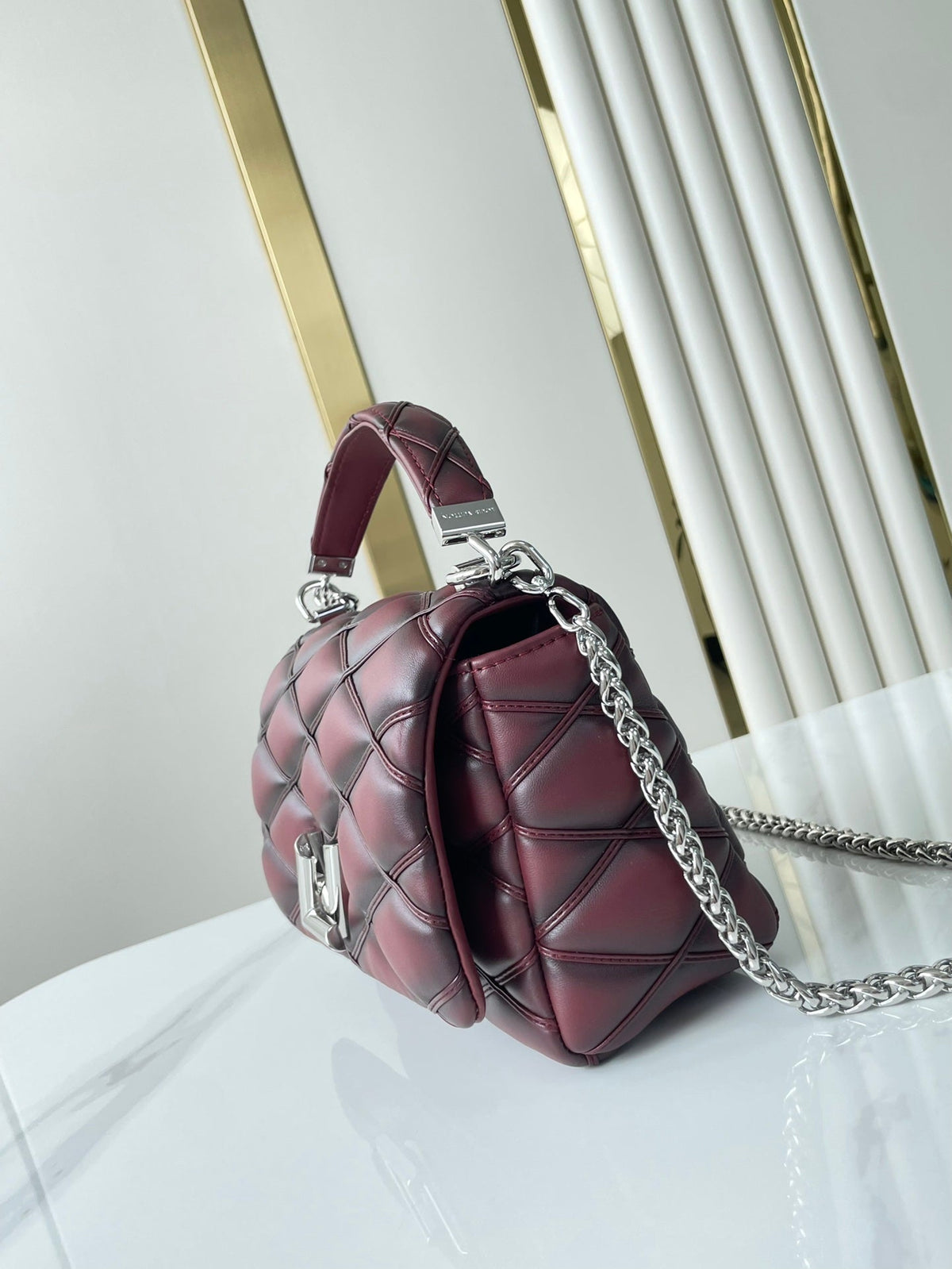 Louis Vuitton GO-14 PM 20 in Bordeaux Red Quilted Lambskin Gold Hardware Bag