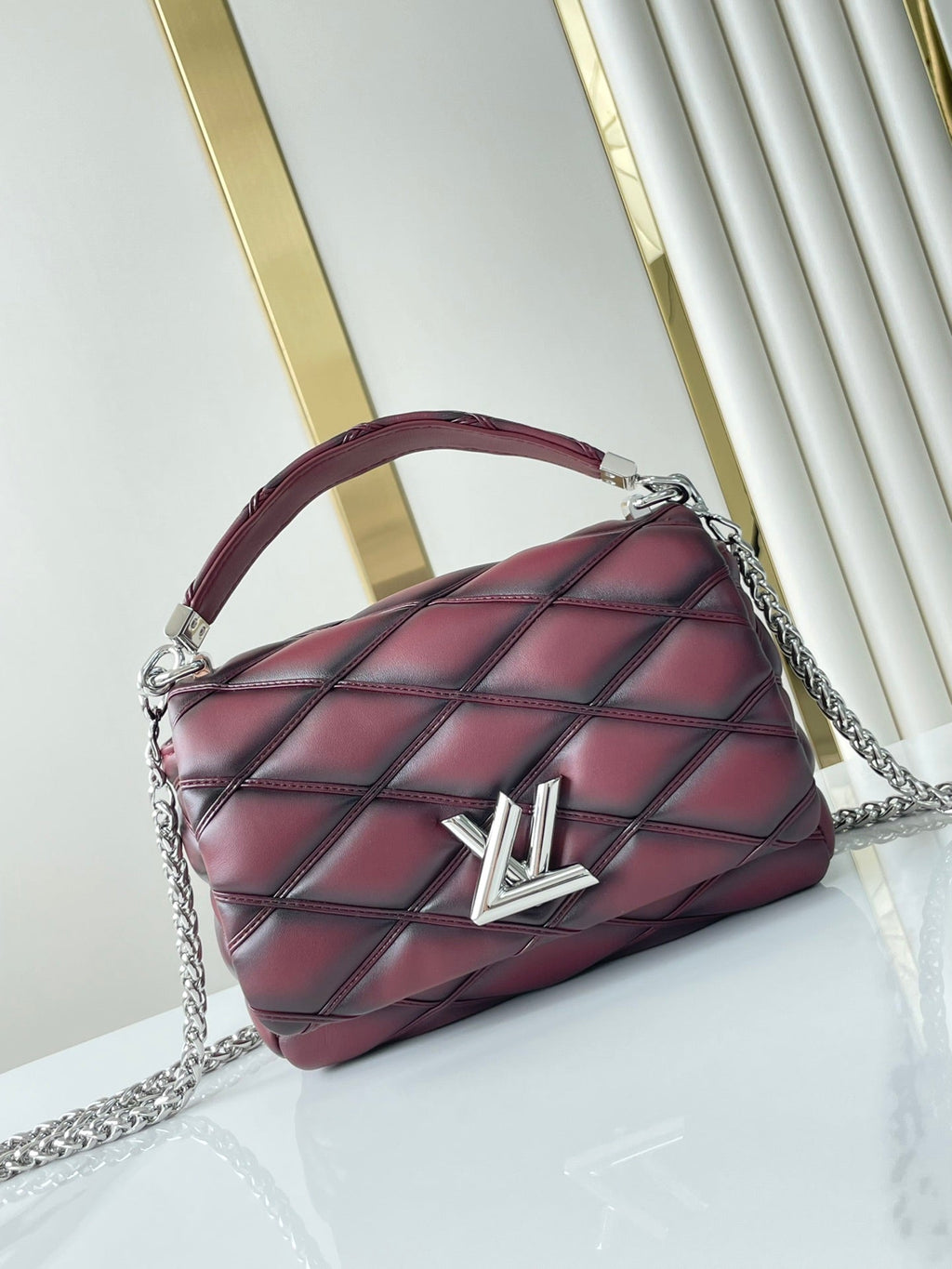 Louis Vuitton GO-14 PM 20 in Bordeaux Red Quilted Lambskin Gold Hardware Bag