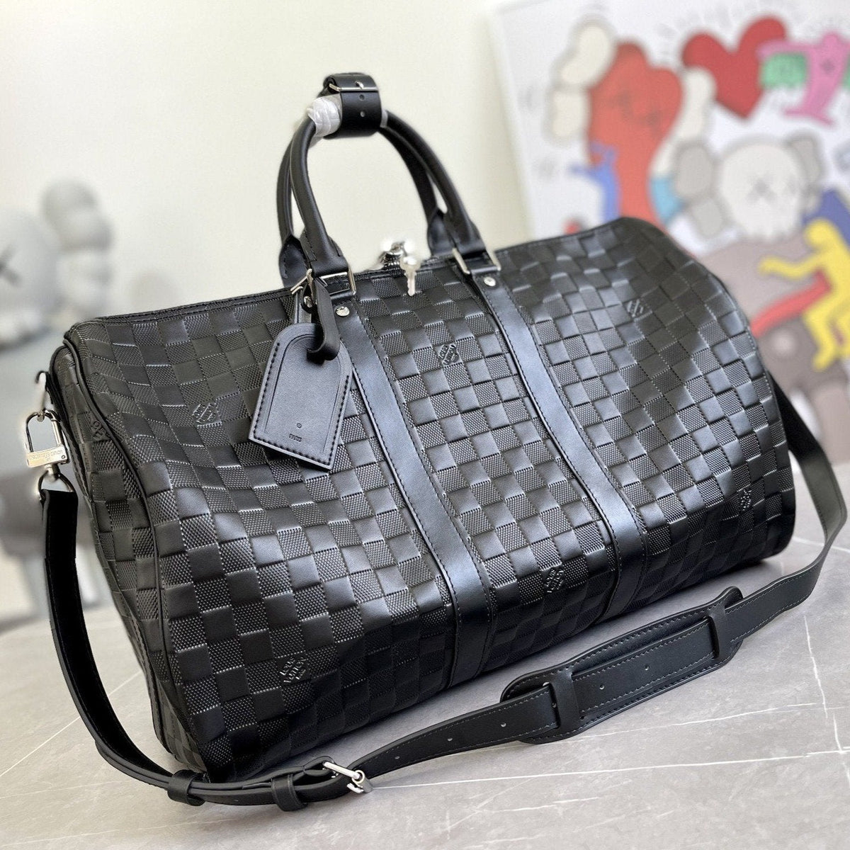 Louis Vuitton Keepall 45 Bandouliere Black Empreinte Infini Bag