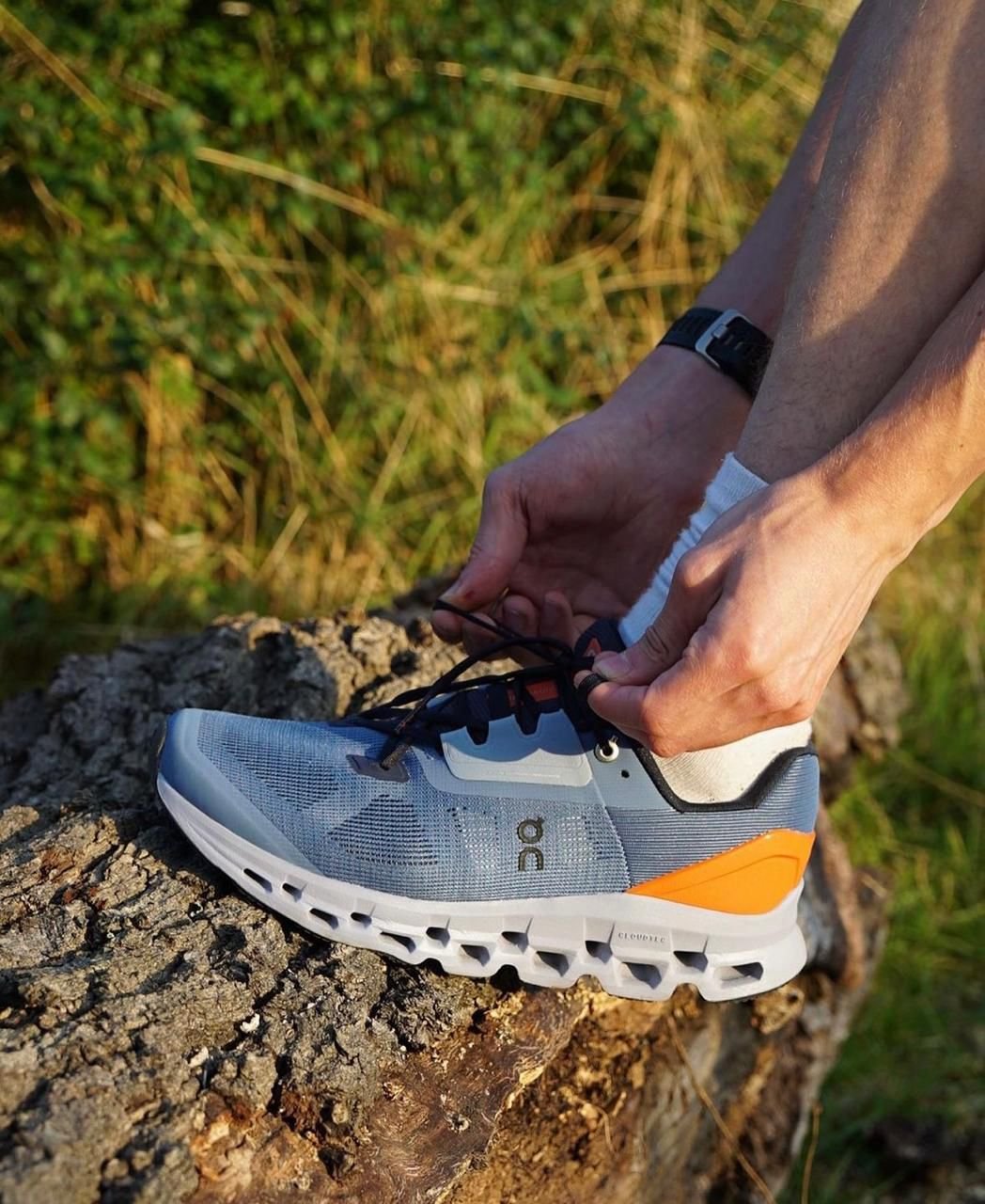 On Cloudstratus Lake Blue Flare Orange Running Shoes