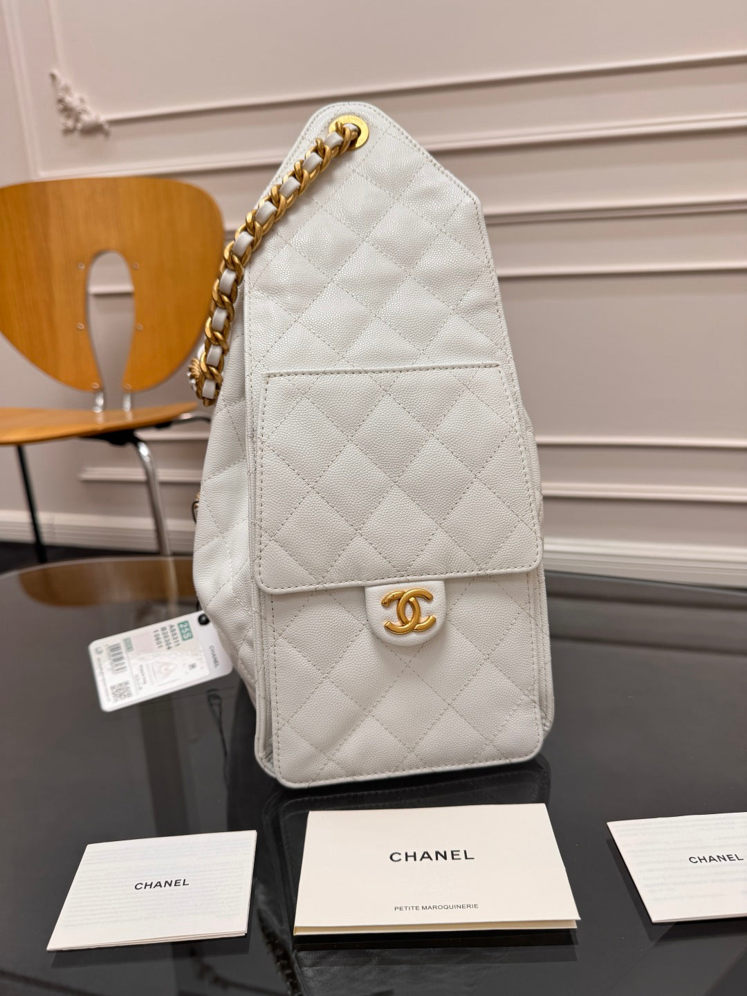 Chanel 25S Hobo Bag 40 in White Caviar with Gold Hardware