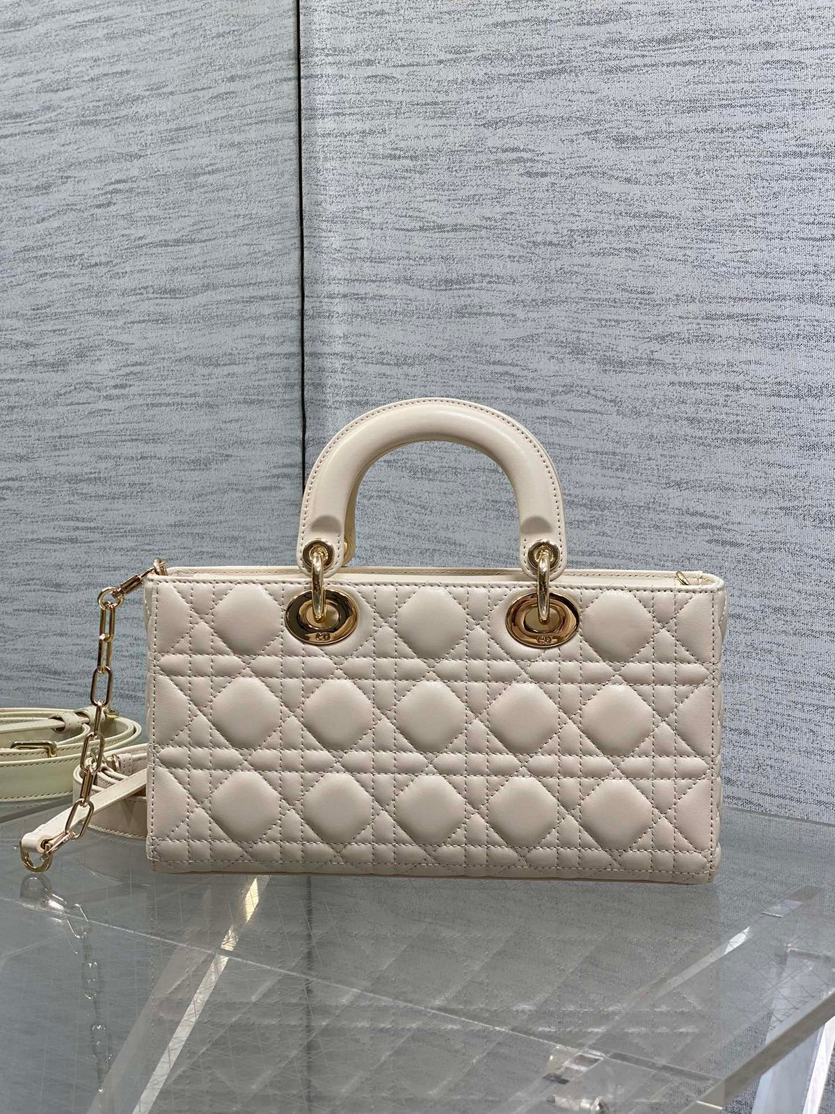 Dior 25S Medium Lady D-Joy 26 in Beige Lambskin Gold Hardware Bag