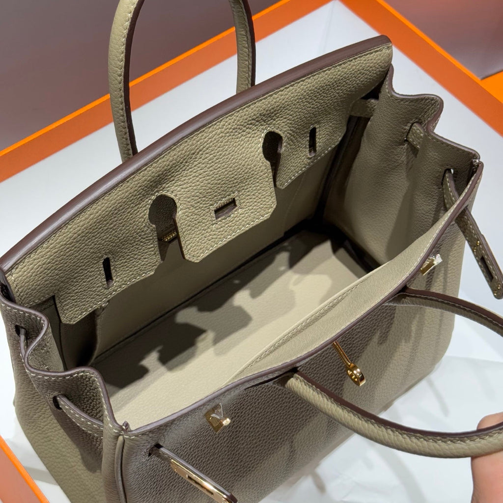 Hermes 25S Medium Birkin 25 in Dark Khaki Calfskin Gold Hardware Bag