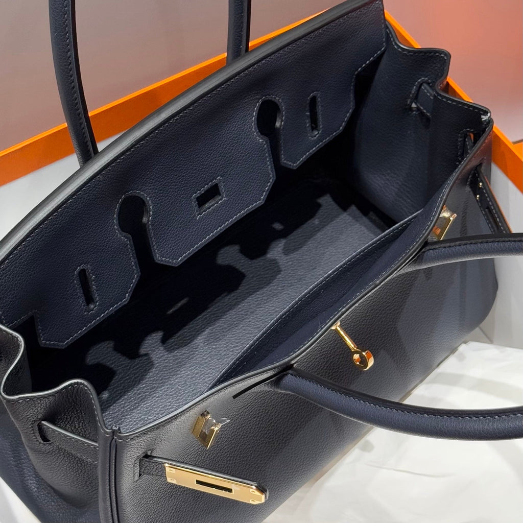 Hermes 25S Shoulder Birkin 29 in Midnight Blue Calfskin Gold Hardware Bag