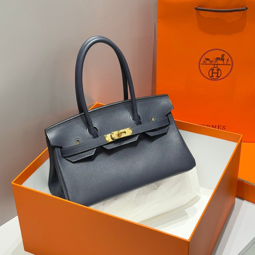 Hermes 25S Shoulder Birkin 29 in Midnight Blue Calfskin Gold Hardware Bag