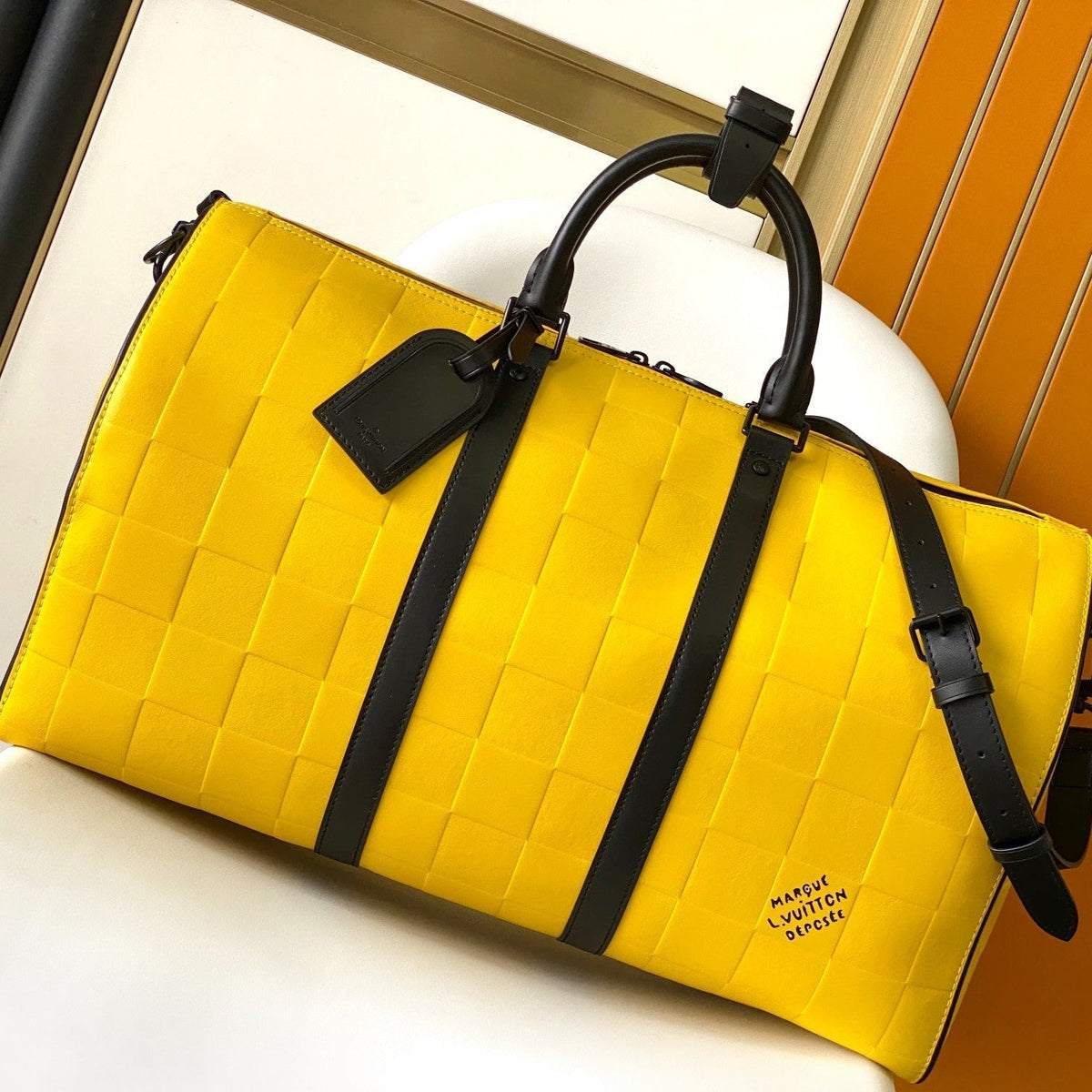 Louis Vuitton Keepall Bandoulière 50 in Yellow Damier Scuba Calfskin Bag
