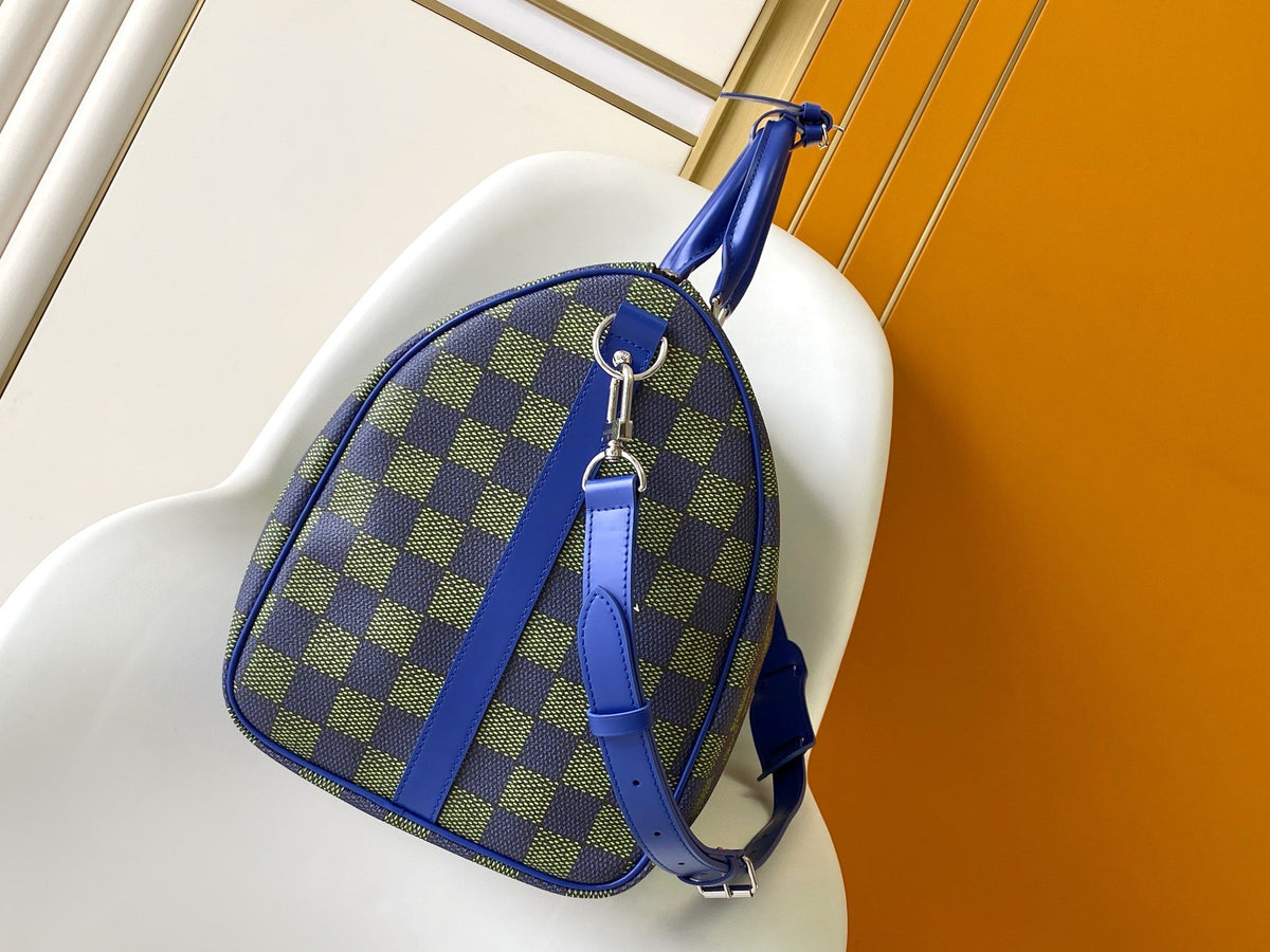 Louis Vuitton Keepall Bandoulière 50 in Blue Green Damier Heritage Coated Canvas Bag
