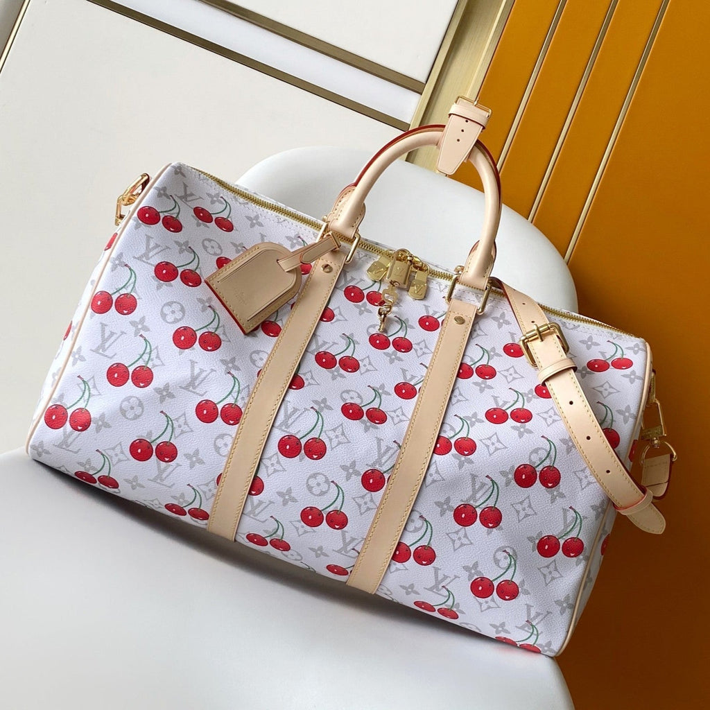Louis Vuitton Keepall Bandoulière 45 in White and Red Calfskin Bag
