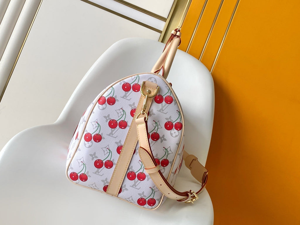 Louis Vuitton Keepall Bandoulière 45 in White and Red Calfskin Bag