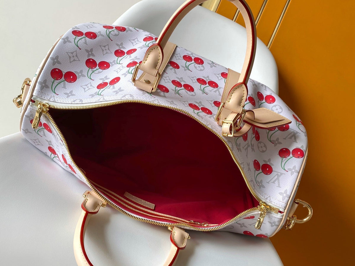 Louis Vuitton Keepall Bandoulière 45 in White and Red Calfskin Bag
