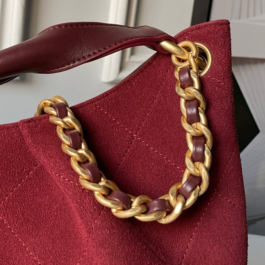Chanel 25S Hobo Bag 31 in Dark Red Suede with Gold Hardware