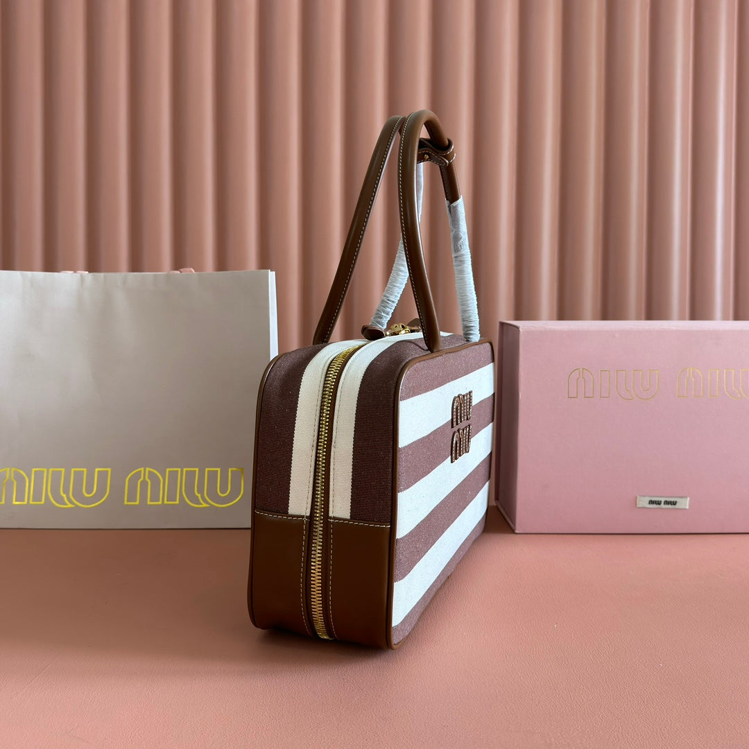 Beau Bag 34 Denim Beau with Brown Stripes in Canvas and Calfskin