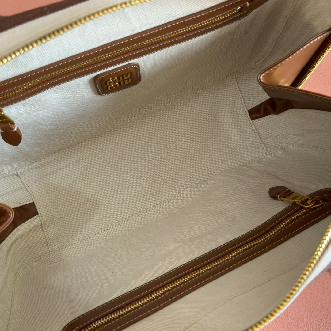 Beau Bag 34 Denim Beau with Brown Stripes in Canvas and Calfskin