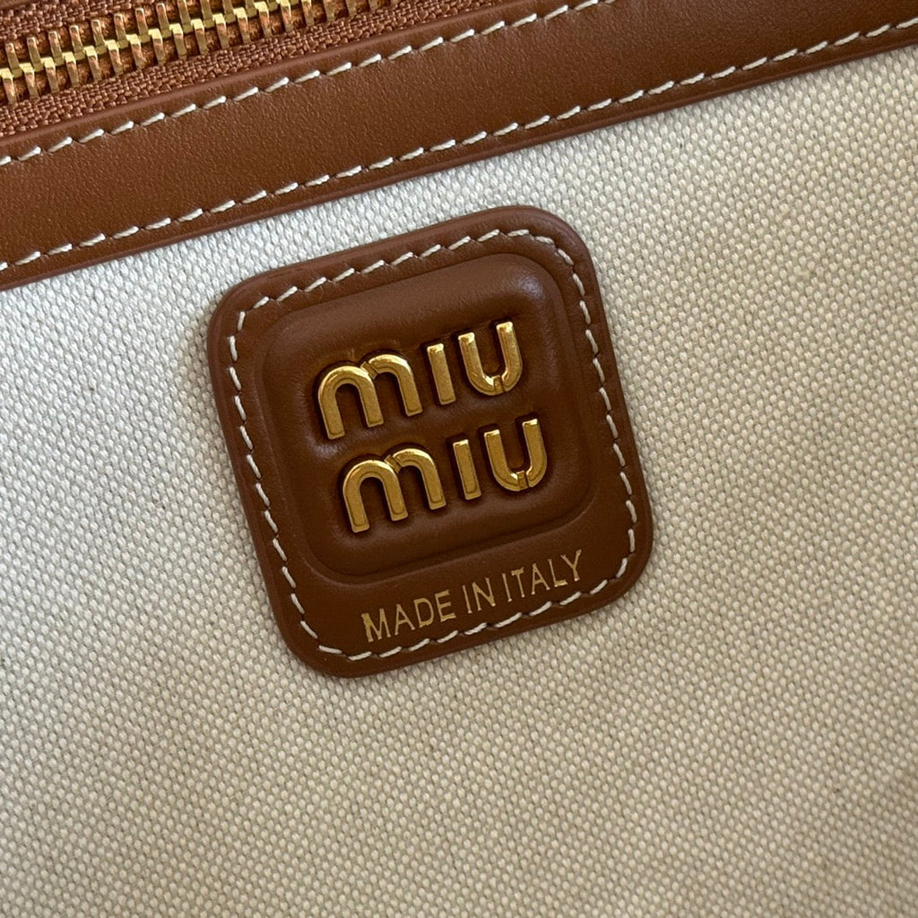 Beau Bag 34 Denim Beau with Brown Stripes in Canvas and Calfskin