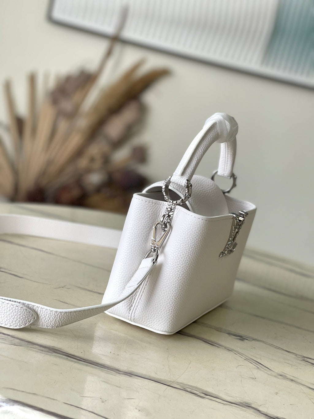 Louis Vuitton Capucines East-West Mini 22 in White Calfskin Silver Hardware Bag