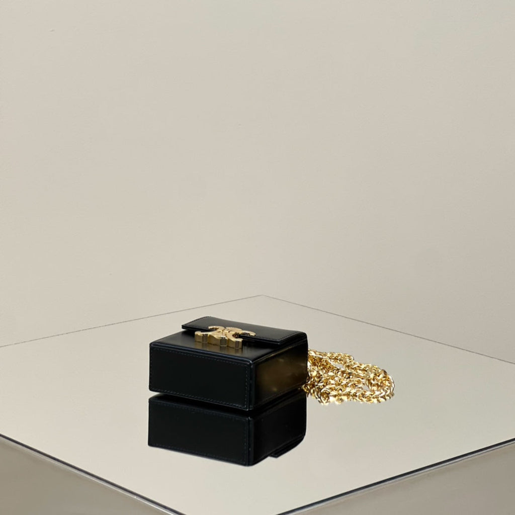 Celine Box Triomphe 10 Black Shiny Calfskin Bag