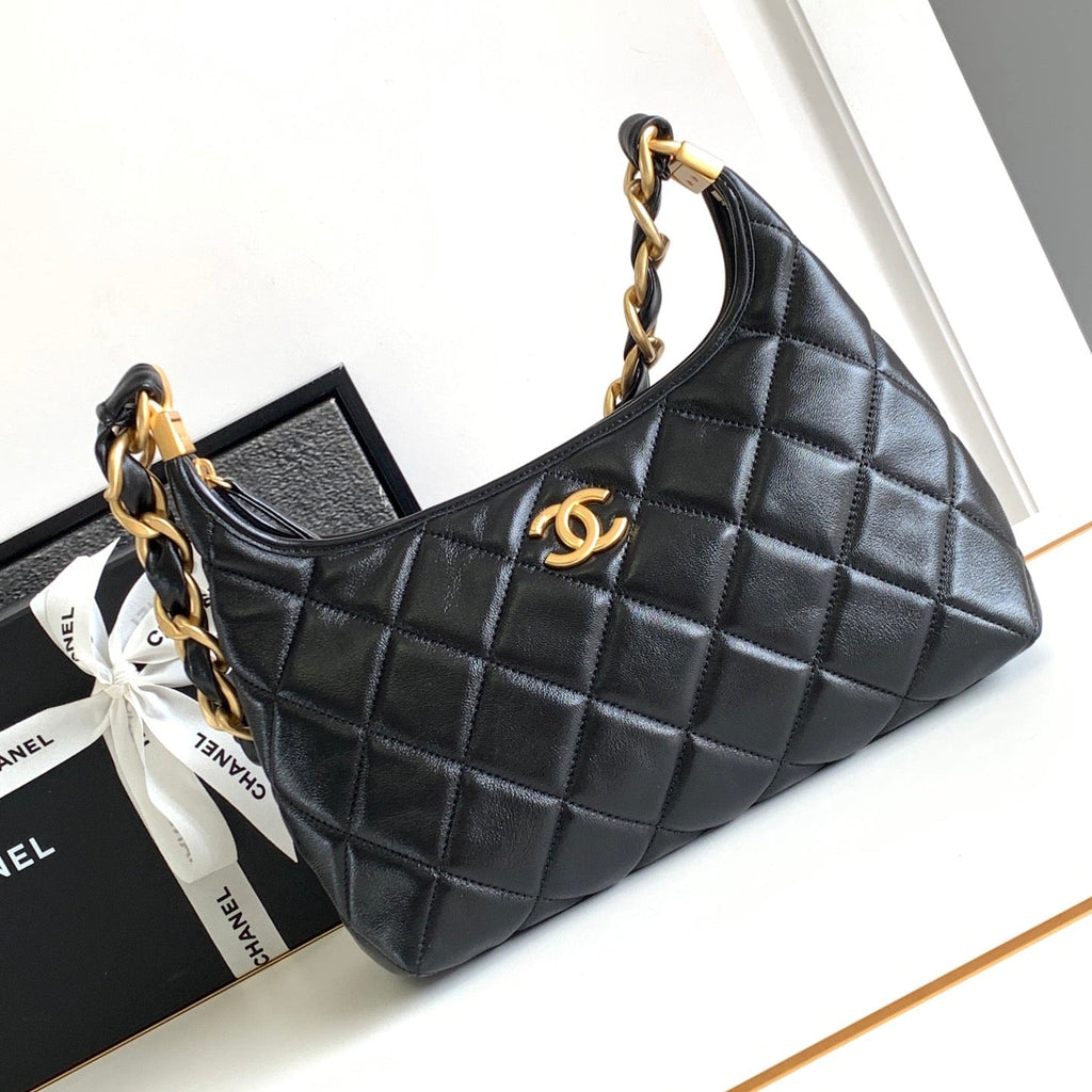 Chanel 25S Hobo Bag 26 cm in Black Lambskin with Gold Hardware