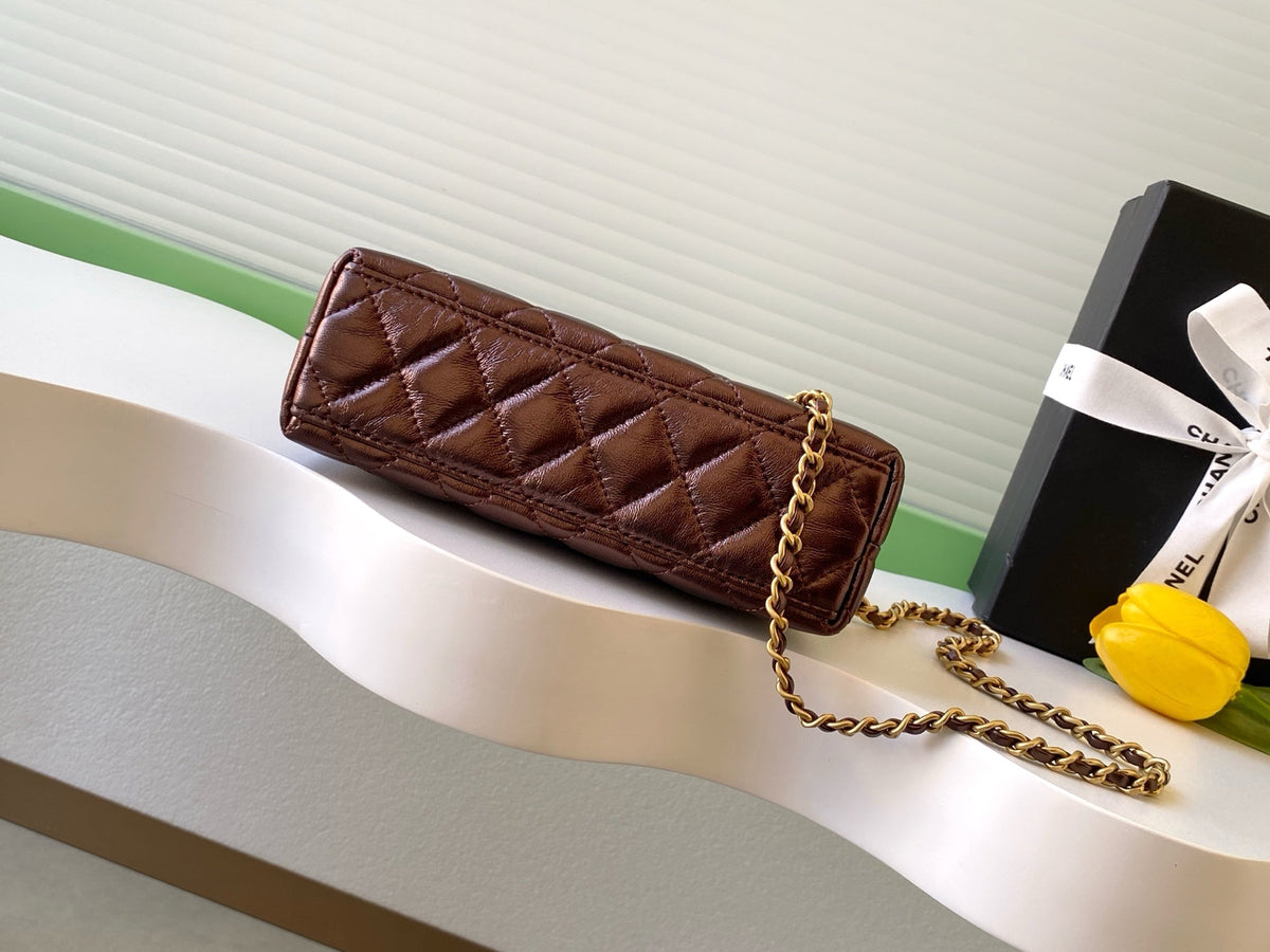 Chanel 25S Mini Kelly Bag 19 in Brown Metallic Lambskin with Gold Hardware
